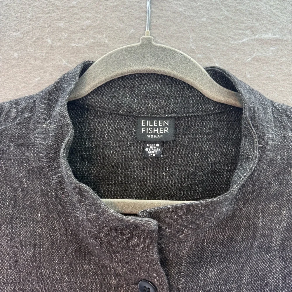 Eileen Fisher - women’s cotton linen blend Jacket dark‎ gray button down size 2X